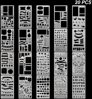 20Pcs Briefpapier Plastic Plakboek Uitgeholde Kantoorbenodigdheden Journal Stencils Notebook Tekening Sjabloon Planner Craft Art Diy
