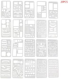 20Pcs Bullet Journal Stencil Set Plastic Planner Diy Tekening Sjabloon Dagboek Decor Craft wit