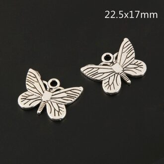 20Pcs Charms Hartvormige Vlinder Animal Zilver Kleur Hanger Voor Diy Handgemaakte Bevindingen Sieraden Maken Accessoires A3491 22.5x17mm