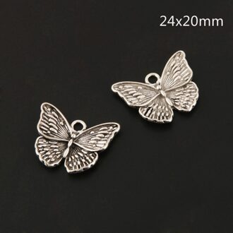 20Pcs Charms Hartvormige Vlinder Animal Zilver Kleur Hanger Voor Diy Handgemaakte Bevindingen Sieraden Maken Accessoires A3494 24x20mm