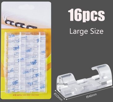 20Pcs Finisher Draad Klem Zelf Stick Draad Organisator Kabel Clip Klem Tafel Muur Fixer Fastener Houder Data Lijn Winder L 16stk transparant