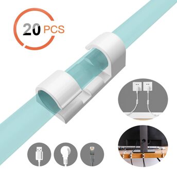 20Pcs Finisher Draad Klem Zelfklevende Draad Organisator Kabelhaspel Clip Gesp Ties Fixer Lijn Fastener Holder Cord management S wit 20stk