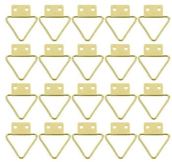 20Pcs Gouden Driehoek Dubbele Gat Opknoping Fotolijst Hardware Haak Home Decor Wall Mount Hanger Haak Ring Ijzer 3.2X2.85Cm