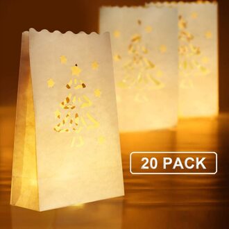 20Pcs Kerstboom Vormige Theelichthouder Luminaria Papieren Lantaarn Kaars Zak Voor Christmas Party Outdoor Bruiloft Decoratie