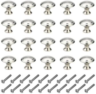 20Pcs Lade Knoppen Meubelknoppen Lade Handvatten Handvat Met Ronde Plaat Top Voor Kast Lade Keuken sliver