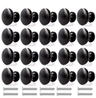 20Pcs Lade Knoppen Meubelknoppen Lade Handvatten Handvat Met Ronde Plaat Top Voor Kast Lade Keuken zwart