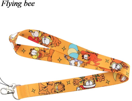 20pcs/lot Flyingbee New Fashion cat Printed Lanyard Key Strap for Phone Keys Cartoon Lanyards ID Badge with Key Ring X0534
