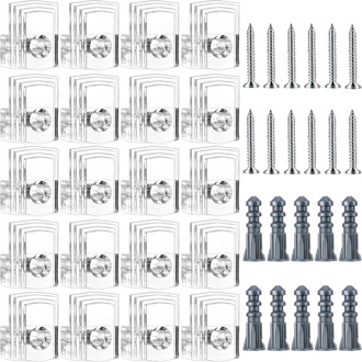 20Pcs Mirror Clamp Holder Clips Glass Retainer Clips Kit Mirror Hanging Kit with Screw and Anchor for Fixing Mirror Cabinet Door