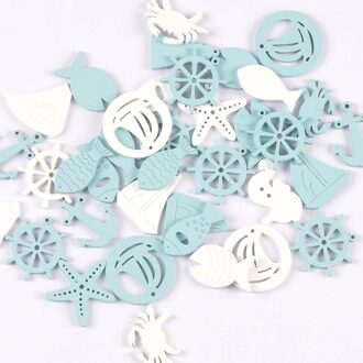 20Pcs Mix Oceaan Serie Blauw Hout Plakjes Ambachten Scrapbooking Unfinished Houten Ornamenten Diy Home Decoratie Versiering M2211