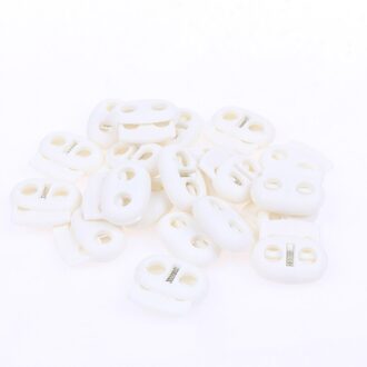 20Pcs Mixed Kleurrijke 5Mm Gat Plastic Stopper Cord Lock Bean Toggle Clip Kleding Schoenveter Sportkleding Cord Lanyard Accessoires wit