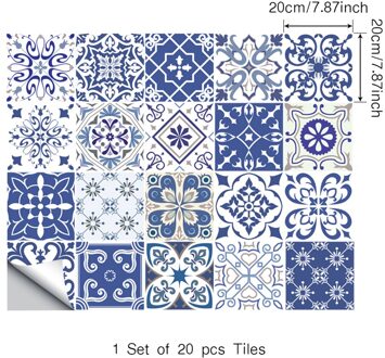 20Pcs Mozaïek Vierkante Tegel Stickers Zelfklevende Vintage Patroon Art Diagonaal Vloer Badkamer Keuken Decoratieve Accessoires C / 10x10cm