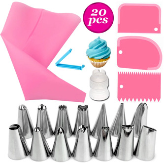 20pcs Piping Nozzles Set Reusable Silicone Pastry Bag Kit DIY Cake Decorating Tools Converter Flower Nails Kitchen Pastry Tools