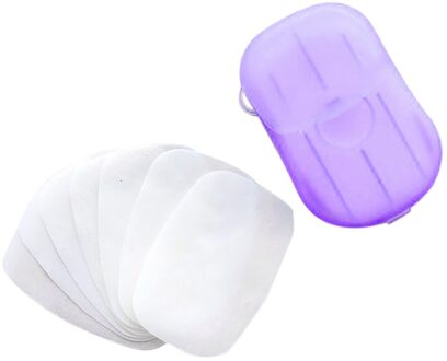 20Pcs Reizen Draagbare Wegwerp Boxed Zeep Papier Maken Schuimende Geurende Bad Wassen Handen Schoon Scented Slice Mini Zeep Papier Paars