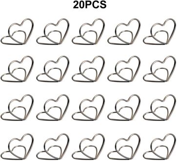 20Pcs Restaurants Plaats Kaarthouder Foto Clip Mini Verjaardagen Multipurpose Staaldraad Wedding Party Memo Notes Tafel Decor dubbele hart vorm