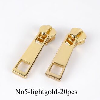 20Pcs Rits Sliders Voor No5 Hars/Metal/Nylon Ritsen Donsjack Pocket Ritsen Hoofd Tas Reparatie Kits diy Naaien Accessoires LightGold-For Metal