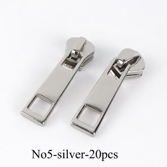 20Pcs Rits Sliders Voor No5 Hars/Metal/Nylon Ritsen Donsjack Pocket Ritsen Hoofd Tas Reparatie Kits diy Naaien Accessoires zilver-For Metal