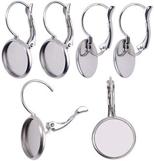 20Pcs Rvs Stud Silver Earring Cabochon Instellen Bericht Cup Voor 12Mm Lever Terug Haak Oorbellen