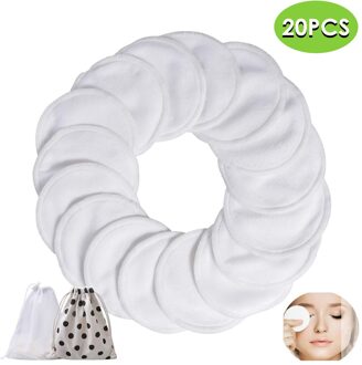 20Pcs/Set Reusable Makeup Puffs With Mesh Bag Washable Round Bamboo Cloth Face Clean Makeup Remover Puff Pads White Face Puffs