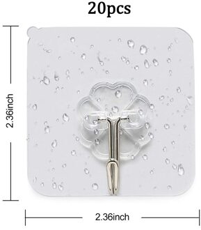 20Pcs Transparante Muur Haken Waterdichte Zelfklevende Haken Herbruikbare Naadloze Opknoping Haak Voor Keuken Kantoor 6Cm Breed 20 stk