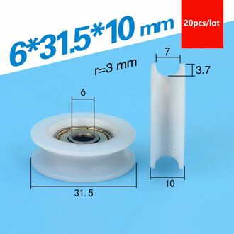 20Pcs U Groove Plastic Gecoat Lager 626ZZ 6*31.5*10Mm Venster Deur Pom Roller Wiel Nylon schuiven Katrol Diameter 31.5Mm