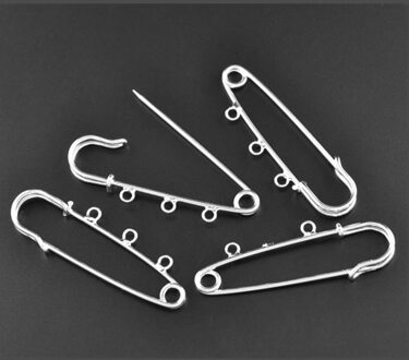 20Pcs Verzilverd Diy Veiligheidsspelden 3 Gaten Terug Pin Voor Broches Naaien Ambachten Maken 7Cm