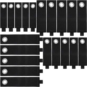 20Pcs Zware Opslag Bandjes Verlengsnoer Houder Organizer Zwart Klittenband Bandjes Verstelbare Kabelbinder Band Houder