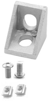 20Sets 2028 3030 Aluminium Profiel Connector, 1Set: 1Pc Hoek Beugel + 2Pcs T-Slot Noten + 2 Stuks Hex Socket Cap Zilver / 2020 haakje reeks