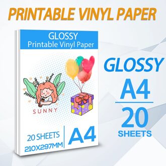 20Sheets Printable Vinyl Sticker Papier A4 Glossy Zelfklevende Kopieerpapier Voor Inkjet Printer Waterdichte Inkjet Papier