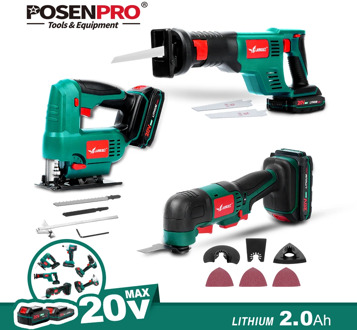 20V Cordless Electric Saw Jig Saw Oscillating Tool 2.0Ah Li-ion Kit Multi-Tool Reciprocating Saw