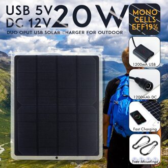 20W 12V Mono Zonnepaneel Usb Battery Charger Power Bank Voor Mobiele Telefoon Camping Lader Ultra Dunne Hoge efficiëntie
