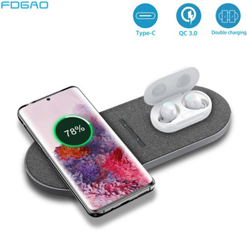 20W 2 in 1 Qi Wireless Charger For iphone 12 11 XS X 8 Airpods Pro Dual Fast Charging Pad for Samsung S20 S10 Buds Huawei Xiaomi