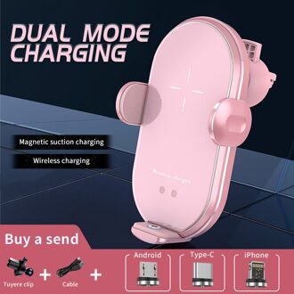 20W Max Qi Draadloze Autolader Auto Pinch Met Intelligente Infrarood Sensor Snelle Opladen Auto Telefoon Houder roze