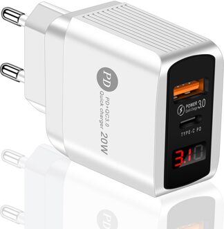 20W Qc Pd 4.0 3.0 Quick Charge Autolader Voor Samsung S10 9 Snelle Auto Opladen Voor Xiaomi Iphone type C Huawei Auto Usb Lader EU plug wit