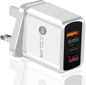 20W Qc Pd 4.0 3.0 Quick Charge Autolader Voor Samsung S10 9 Snelle Auto Opladen Voor Xiaomi Iphone type C Huawei Auto Usb Lader UK plug wit