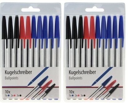 20x Balpennen/ballpoints - set 3 kleuren balpennen - rood, zwart, blauw - Kantoor artikelen