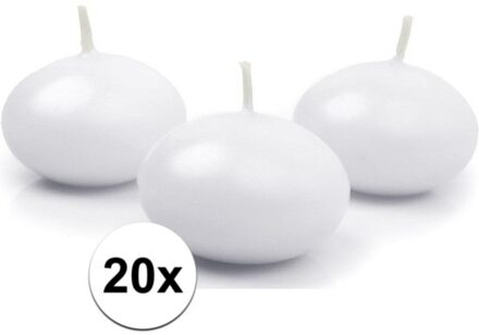 20x Bruiloft/huwelijk drijfkaarsen wit 5 cm - Feestdecoraties feestartikelen - Witte kaarsen - Bruiloft thema