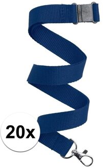 20x Donkerblauw keycord/lanyard met karabijnhaak sleutelhanger 50 cm - Polyester keycords/sleutelkoord