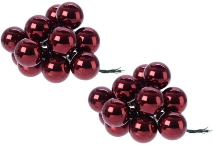 20x Donkerrode mini kerststukjes insteek kerstballetjes 2 cm van glas - Kerststukjes Rood