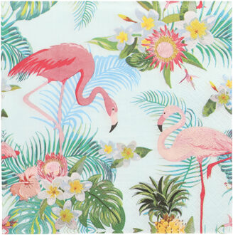 20x Feest servetten hawaii Flamingo 33 x 33 cm - Feestservetten Multikleur