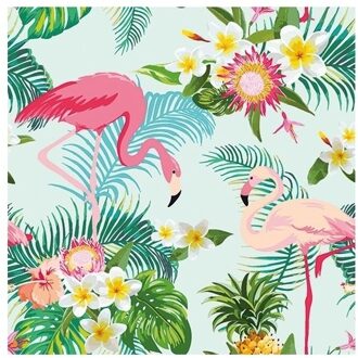 20x Feest servetten hawaii Flamingo 33 x 33 cm - Feestservetten Multikleur