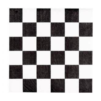 20x finish vlag race servetten zwart/wit geblokt 33 x 33 cm - Feestservetten Multikleur