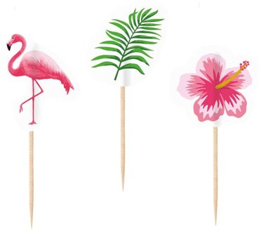 20x Flamingo print cocktailprikkers Multi