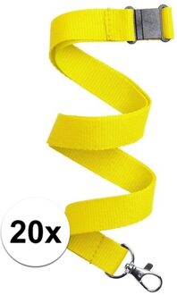 20x Geel keycord/lanyard met karabijnhaak sleutelhanger 50 cm - Polyester keycords/sleutelkoord