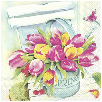 20x Gekleurde 3-laags servetten tulpen 33 x 33 cm