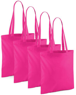 20x Katoenen schoudertassen draagtasjes fuchsia 42 x 38 cm
