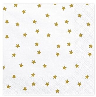 20x Kerst servetten met gouden sterren 33 cm Wit