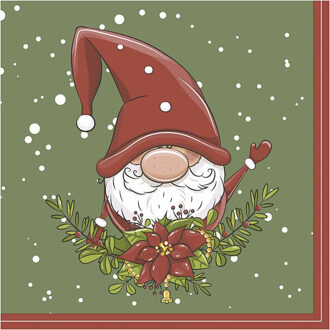 20x Kerst servetten Santa elf print 33 x 33 cm - Feestservetten Multikleur