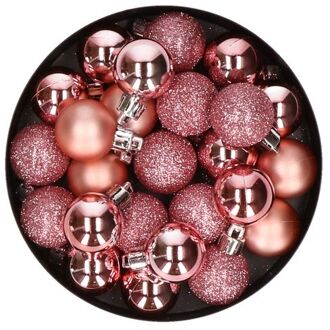 20x Kerstballen - klein - roze - kunststof - 3 cm - mat/glans/glitter - Kerstbal