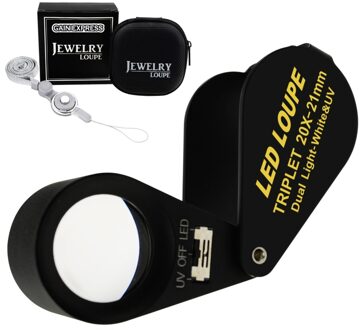 20x Loep 21mm Optisch Glas Vergrootglas 6 LED Light & UV Licht Zwart Frame Achromatische Triplet Lens Hobbyist Coin collector Arts
