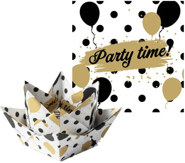 20x luxe tafel diner/lunch servetten 33 x 33 cm met Party Time print 3-laags - Feestservetten Goudkleurig